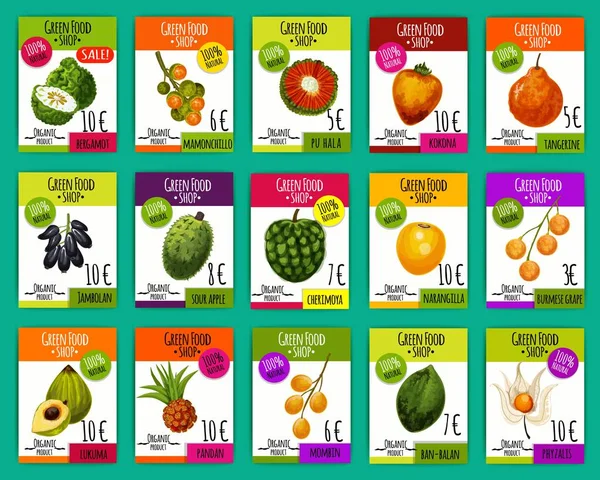 Exotisch fruit boerderij markt vector prijskaarten — Stockvector
