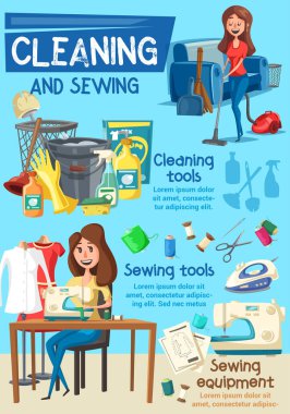 Housework, cleaning and sewing tools clipart