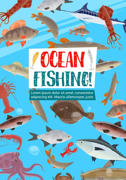 Рыболовный плакат с морской рыбой — стоковый вектор