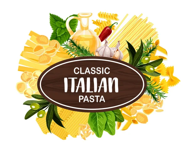 Maccheroni e spaghetti italiani, olio d'oliva — Vettoriale Stock