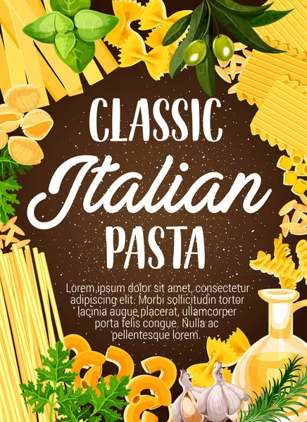 Marco de pasta con macarrones italianos y espaguetis — Archivo Imágenes Vectoriales