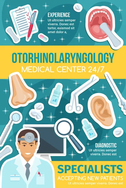 Otorinolaringoiatria centro medico e medico — Vettoriale Stock