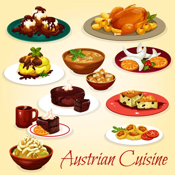 Страви австрійської кухні та десерти — стоковий вектор