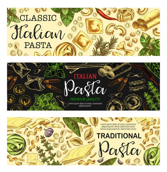Italiaanse pasta en macaroni voedsel schets — Stockvector