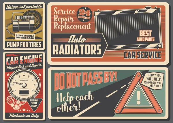 Service de voiture et de réparation automobile enseigne rétro — Image vectorielle