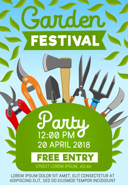 Garden festival party and gardening tools — Stock Vector