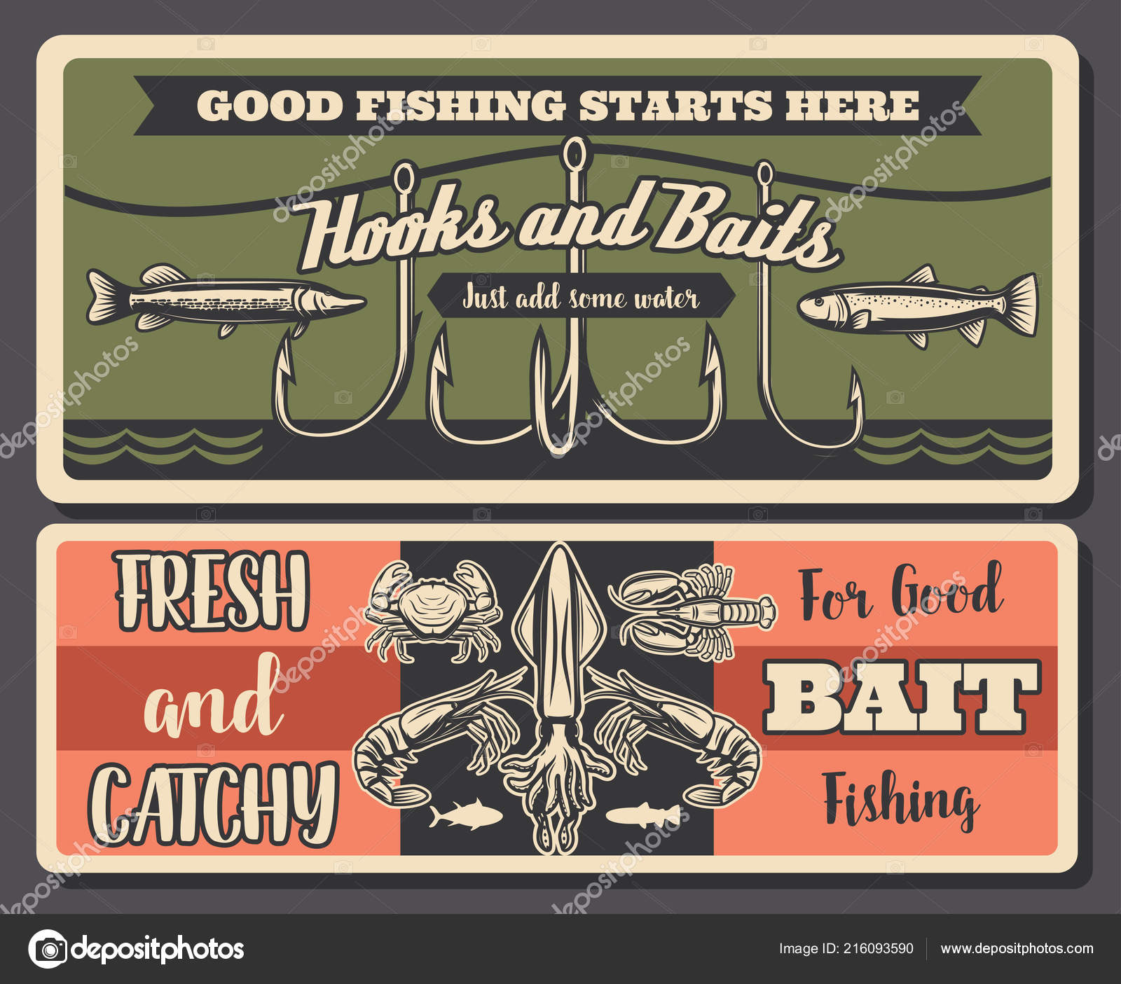 Fishery retro, fishing tools and seafood Stock Vector by ©Seamartini  216093590