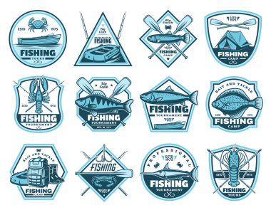 Balık tutma kamp, turnuva vektör simgeler