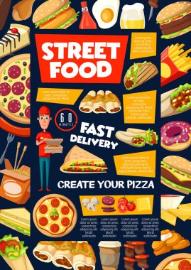 Sokak ve fast food atıştırmalıklar menüsü, teslimat hizmeti