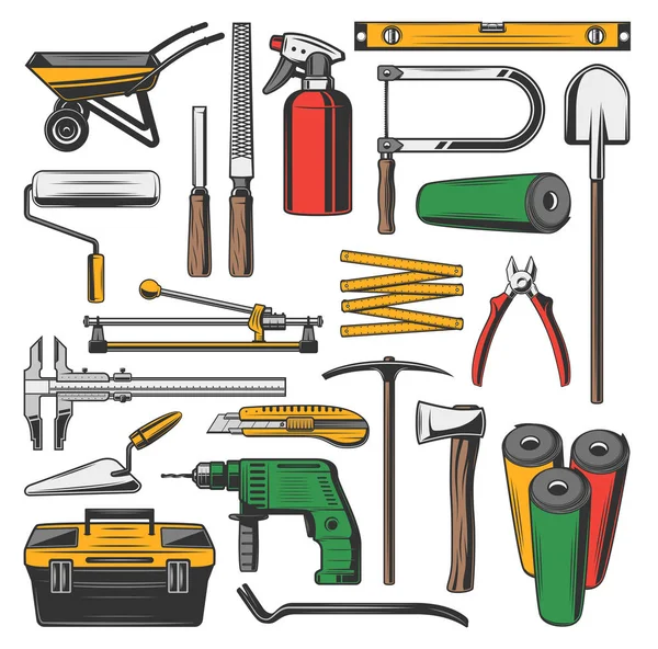 Κατασκευή και επισκευή εργαλεία, εξοπλισμός λειτουργεί — Διανυσματικό Αρχείο