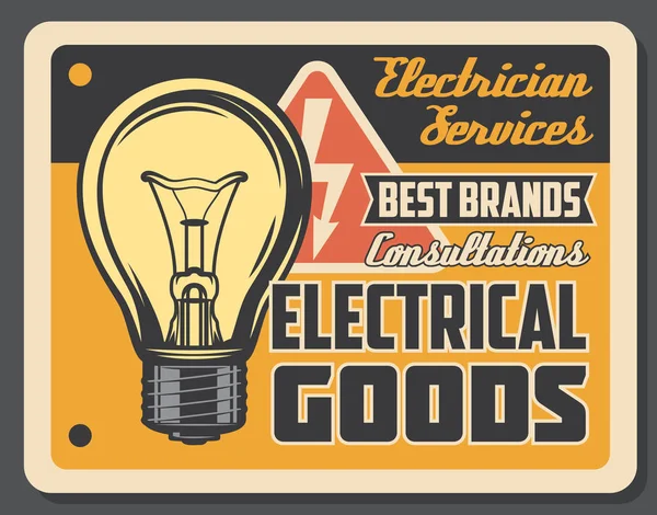 Electricista servicios póster con bombilla — Archivo Imágenes Vectoriales