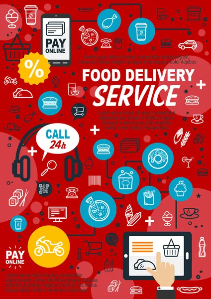 Servicio de entrega de alimentos vector cartel — Vector de stock