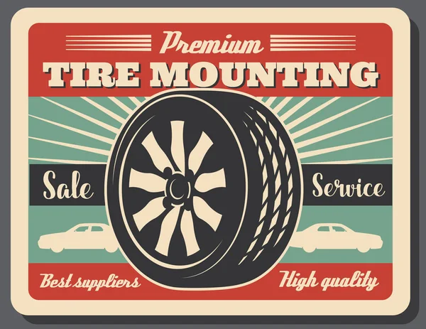Serviço de montagem de pneus, ícones de carro e roda —  Vetores de Stock