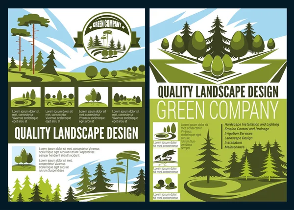 Diseño de paisaje, parque verde y jardinería — Vector de stock