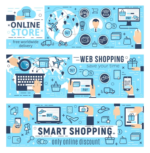 Web shopping e-commerce infográficos, vetor — Vetor de Stock