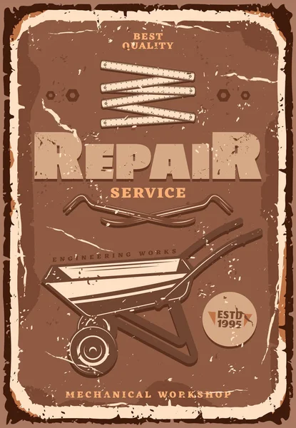 Mechanical Workshop Repair Service Vintage Cart Iron Crowbar Used Lever — Stock Vector