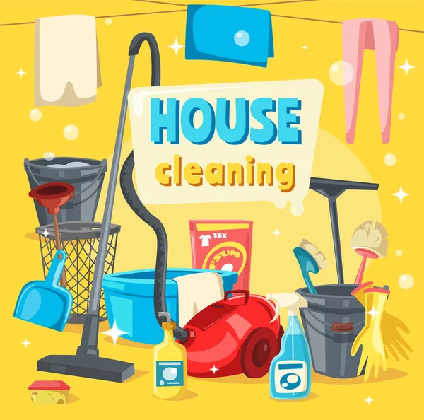 House cleaning tools and supplies — Stock Vector