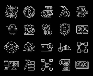 Bitcoin criptocurrency ve madencilik simgeler