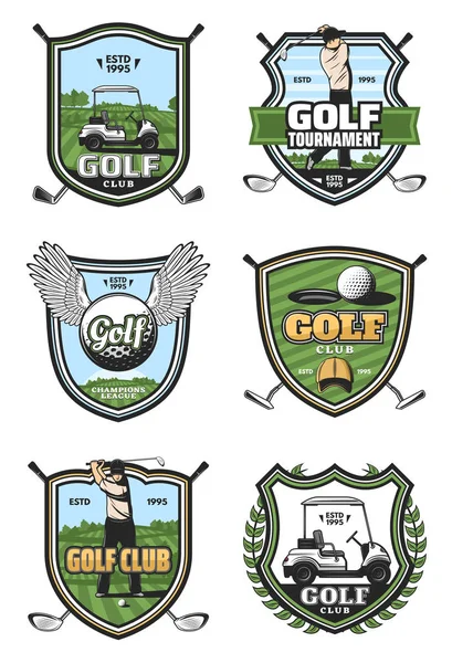 Torneo de golf, club deportivo heráldica vector iconos — Vector de stock