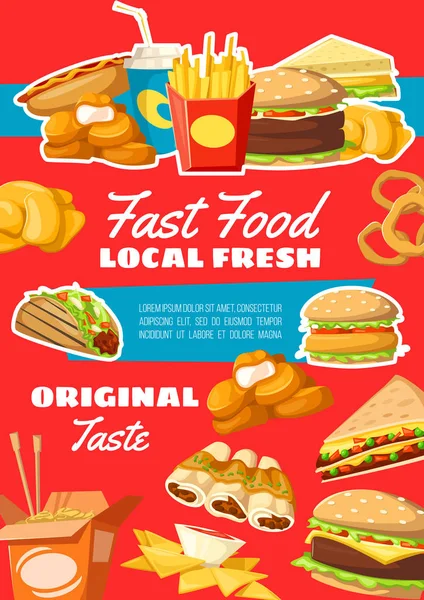 Fast food menu snacks vector — Stock Vector