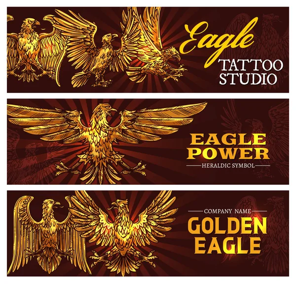 Águilas heráldicas doradas, vector de símbolo de poder — Vector de stock