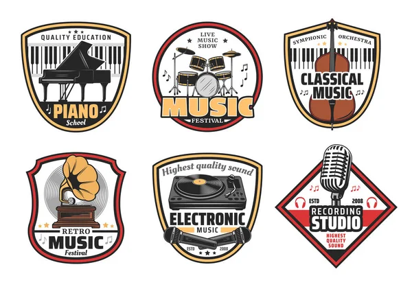 Iconos de música electrónica, retro y clásica — Vector de stock