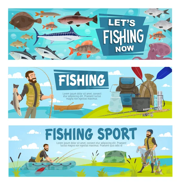 Fishing sport and fishery leisure activity — Stock Vector