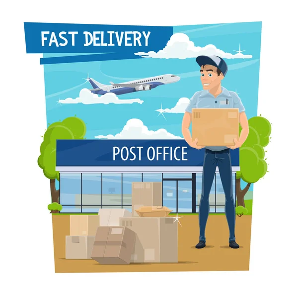 Poste et courrier poster avec facteur — Image vectorielle