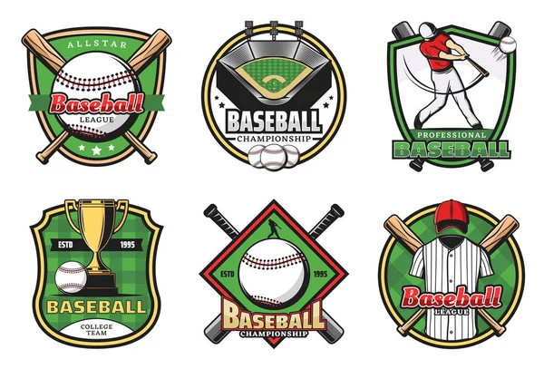 Béisbol equipo deporte iconos y emblemas — Vector de stock