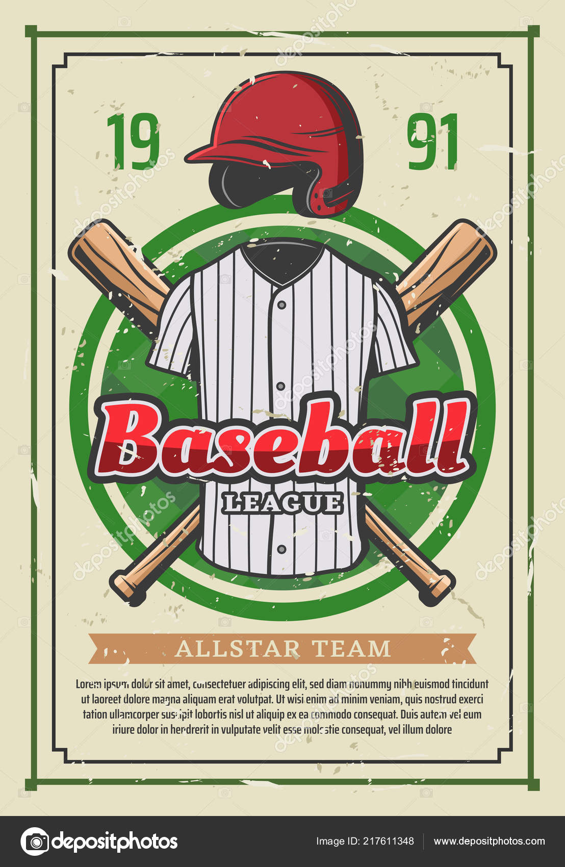 Image vectorielle Affiche rétro tournoi équipe ligue de baseball sport  équipe par ©VectorTradition - 217611348, image size:1108x1700