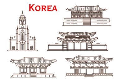 Kore mimari cepheler ince çizgi simgeler vektör