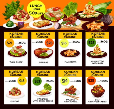 Kore mutfağı kimchi ve et yemekleri öğle yemeği menüsü