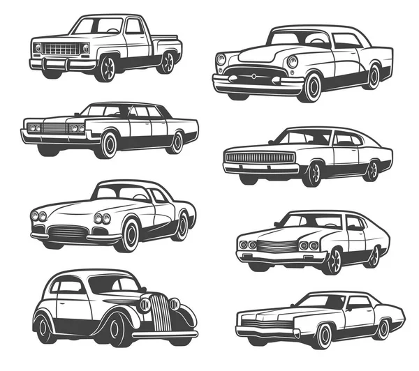 Vector retro coche y vehículo — Archivo Imágenes Vectoriales