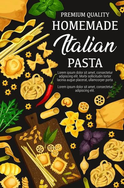 Σπιτικά ιταλικά ζυμαρικά και βότανα, διάνυσμα — Διανυσματικό Αρχείο