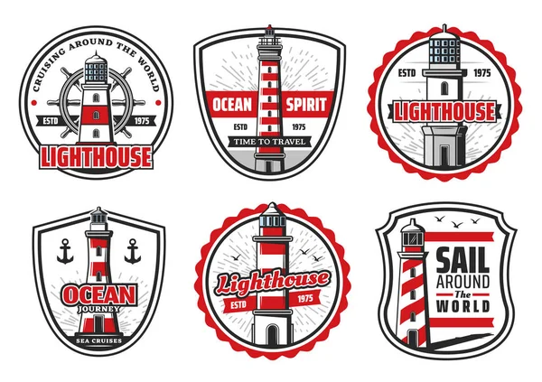 Vector icons of sea or ocean lighthouse — Stock Vector