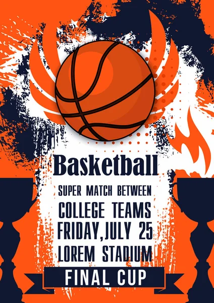 Плакат матчей кубков баскетбольных команд колледжа — стоковый вектор