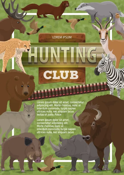 Vahşi hayvanlar vektör avcılık kulübü posteri