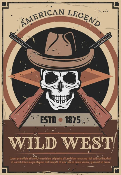 Amerikaanse Wild Westen schedel en kanonnen retro affiche — Stockvector