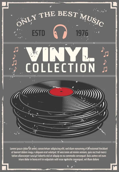 Vinyl records music shop vektor retro affisch — Stock vektor