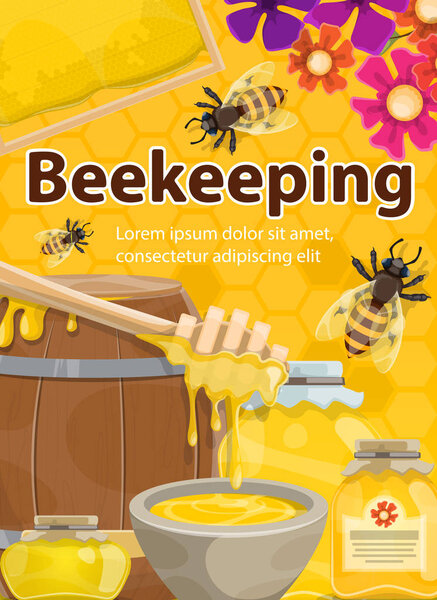 Векторный плакат пчеловодческого меда и пчел
