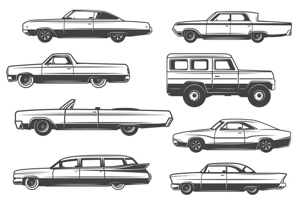Vector coches retro y automóviles de rareza vintage — Vector de stock