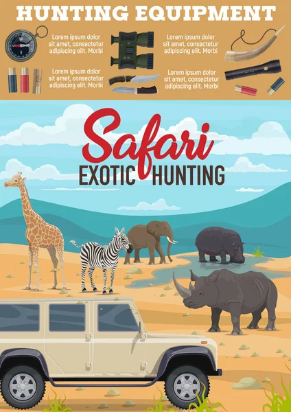 Afrikaanse Safari dieren van de jacht in savanne affiche — Stockvector