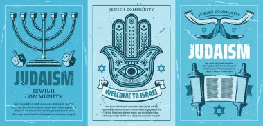 Isreal seyahat poster Yahudilik dini semboller ile