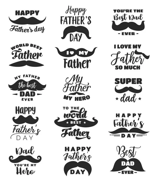 Tarjeta de felicitación del Día del Padre con letras, bigote — Archivo Imágenes Vectoriales