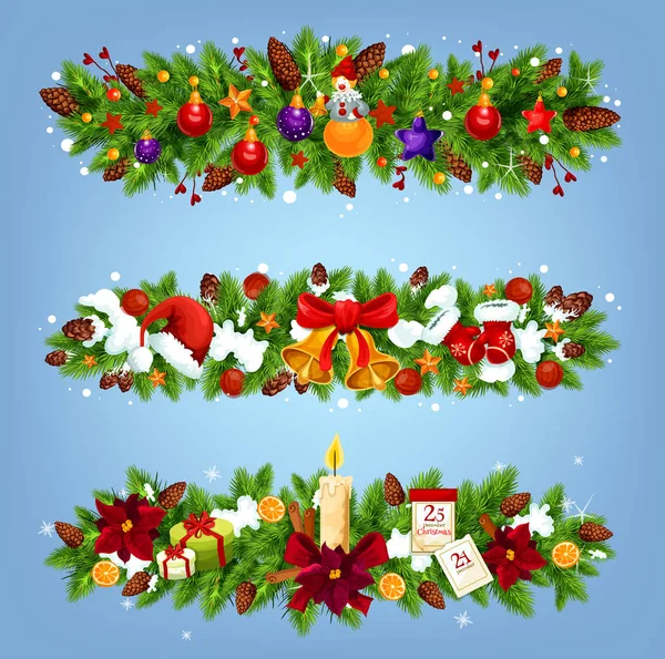 Christmas festive garland with Xmas gift and decor — Stock Vector