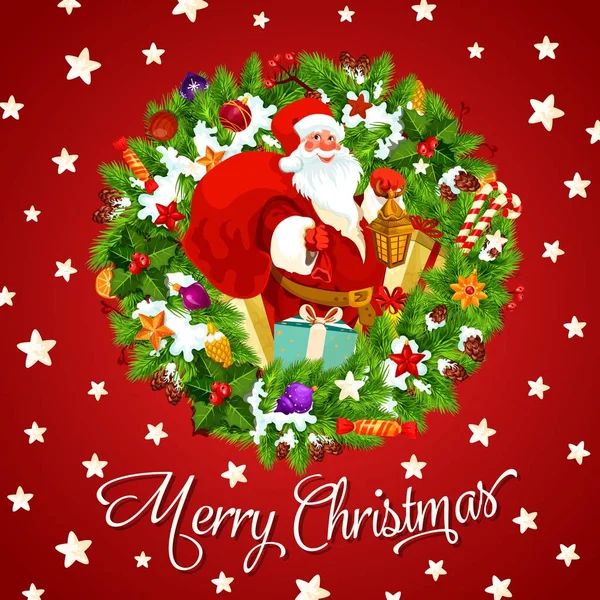 Santa Claus en Navidad felicitación postal de vacaciones — Vector de stock
