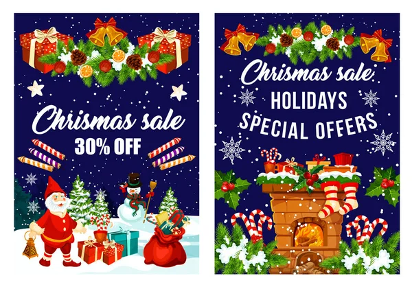 Christmas decorations fireworks sale vector poster — Stock Vector