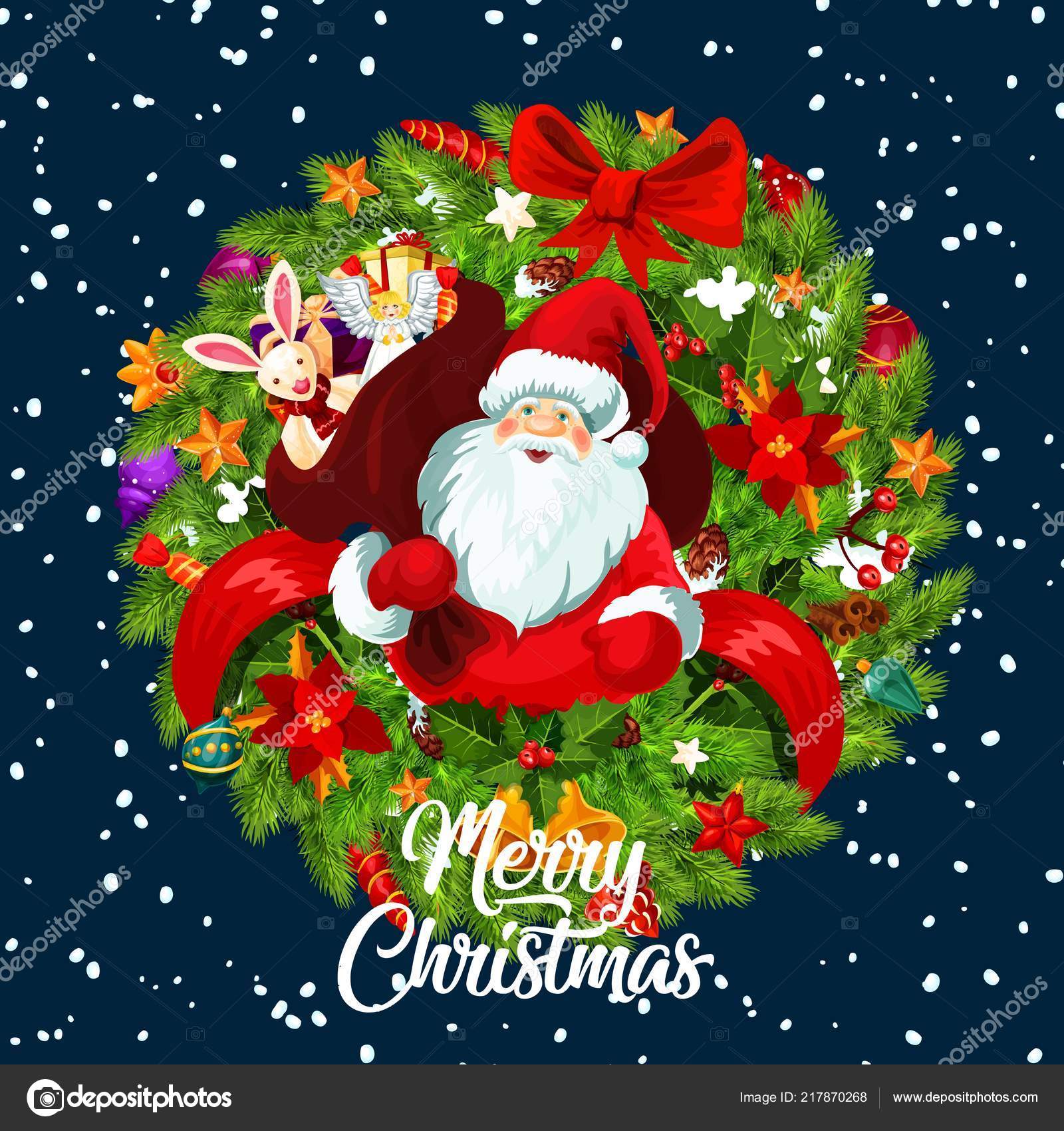 Santa Claus with Christmas Wreath Holiday Greeting Cards 