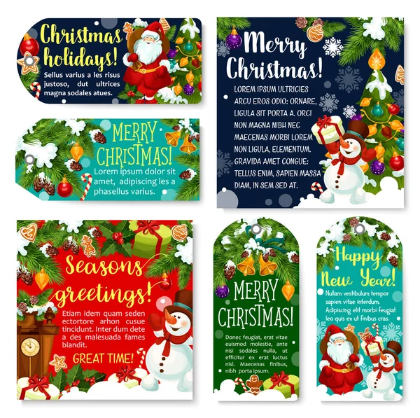 Boże Narodzenie prezent tag z Boże Narodzenie, Życzenia Noworoczne — Wektor stockowy