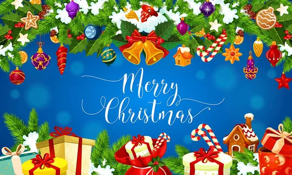 Cadeaux de Noël, Décorations de Noël carte de voeux — Image vectorielle